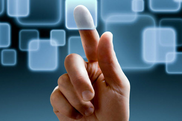 Finger pointing to a digital button